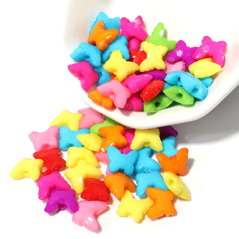 

100pcs/Lot Mixed Colour Acrylic face butterfly Charm Beads Children Jewelry Accessoires