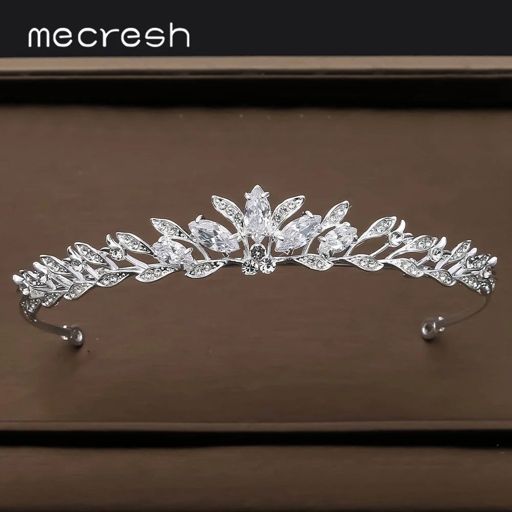 Mecresh Wedding Tiaras and Crowns Women Prom Hair Ornaments Zircon Pageant Bridal Accessories Leaves Headband HG241 | Украшения и