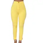 Модные Женские однотонные облегающие повседневные брюки на пуговицах с завышенной талией, узкие брюки на пуговицах, женские повседневные брюки