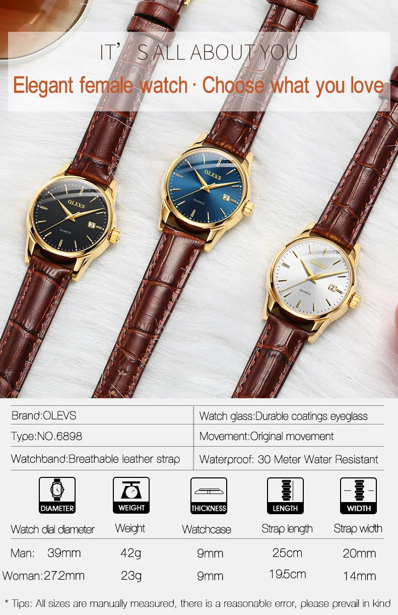 OLEVS Простые Модные женские часы relojes mujer кожа день с датой часы женские светящиеся руки водонепроницаемые Wist часы