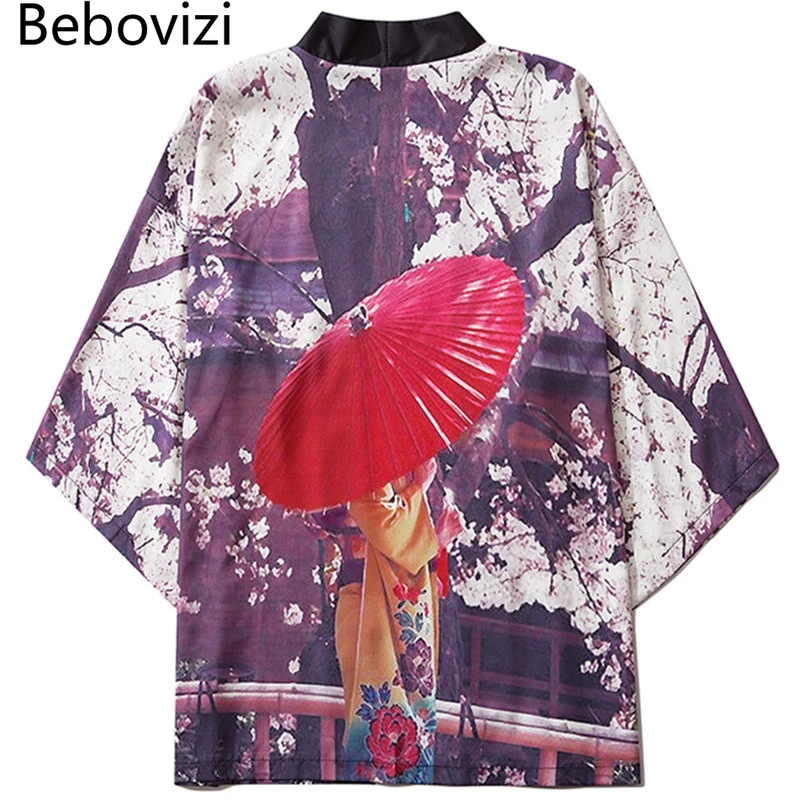 

Bebovizi Women Harajuku Streetwear Samurai Costume Yukata Haori Obi Kimono Men Japanese Sakura Kimono Traditional Cardigan