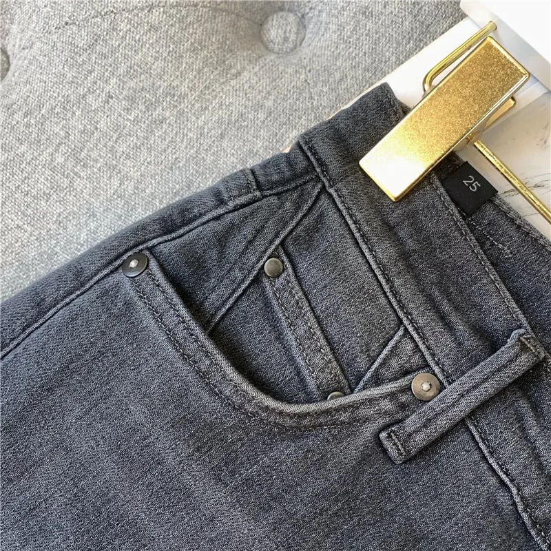 Женские джинсовые брюки потертые дымчатые серые обтягивающие | Женская одежда