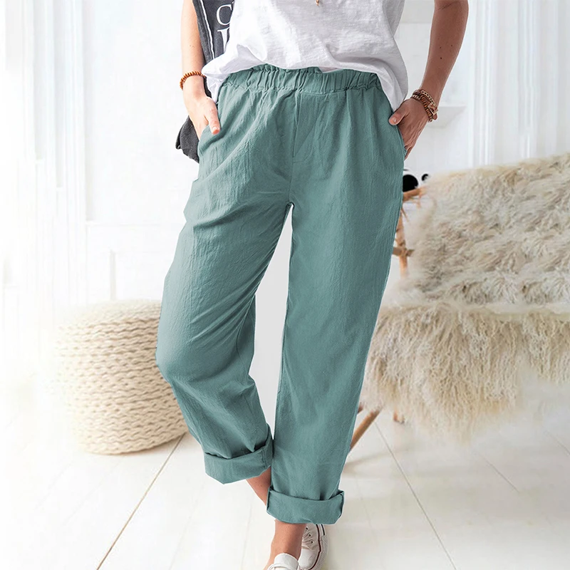

Solid Color Casual Loose Wide Leg Pants Streetwear Women Joggers High Waist Pants Elastic Waist Commute Straight Trousers