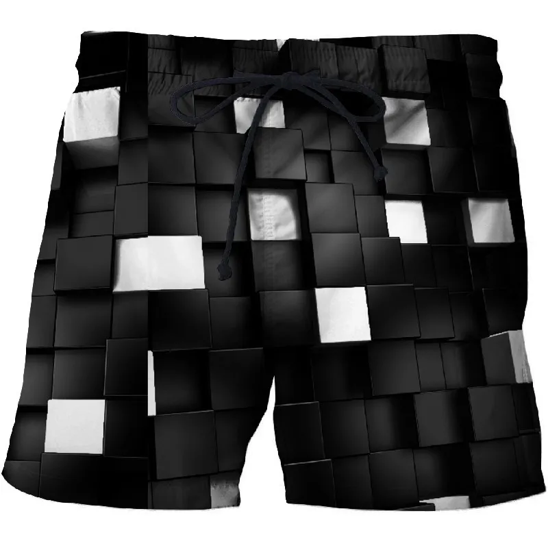 Black White vortex Shorts Fashion Grid 3D Printing surfing Shorts mens swimming trunks quick dry Sport shorts women summer pants