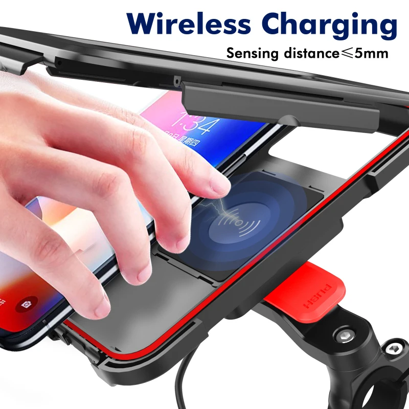 usb bicycle motorcycle phone holder case 15w wireless charger stand road bike motor support for 6 7inch cellphone waterproof bag free global shipping