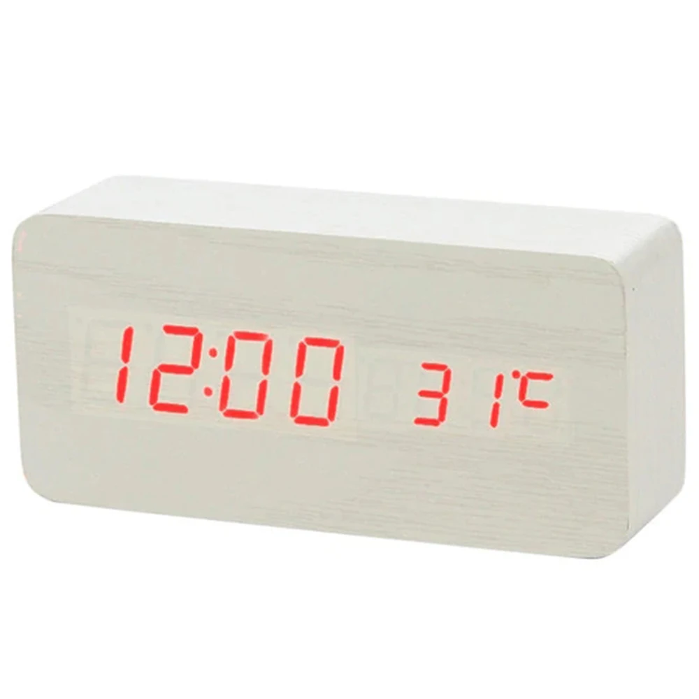 15x4x7(cm)22 Многоцветный звуковой контроль деревянный квадратный светодиодный Настольный Будильник цифровой термометр деревянные usb/AAA отображение даты - Цвет: 15x4x7(cm)22