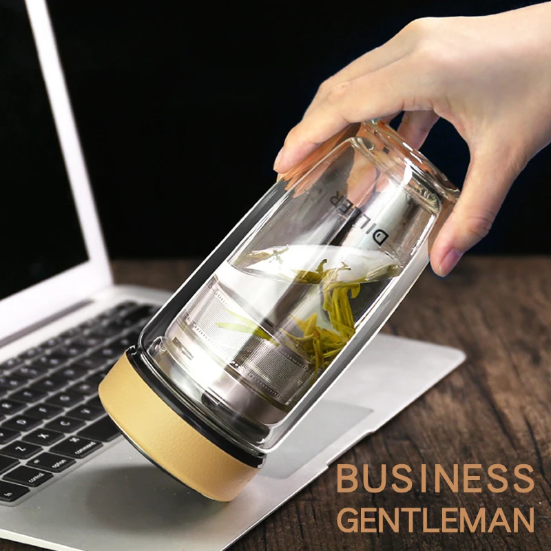 Двойные стенки Стекло чашки стеклянная кофейная кружка с крышкой из нержавеющей