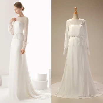 Chiffon Long sleeve A-line Simple Detachable bridal wedding gown real sample photo factory price