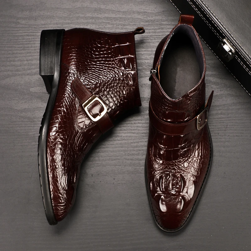 

Men winter Boots Genuine cow leather chelsea boots brogue casual ankle flat shoes Comfortable quality lace up dress boots