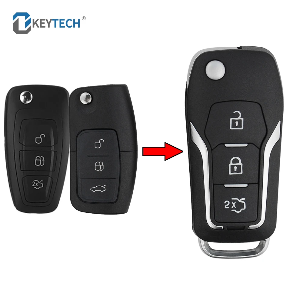 

OkeyTech 3 Button Modified Flip Folding Remote Control Key Case For Ford Focus C Max Mondeo Connect Fiesta Shell Fob HU101 Blade