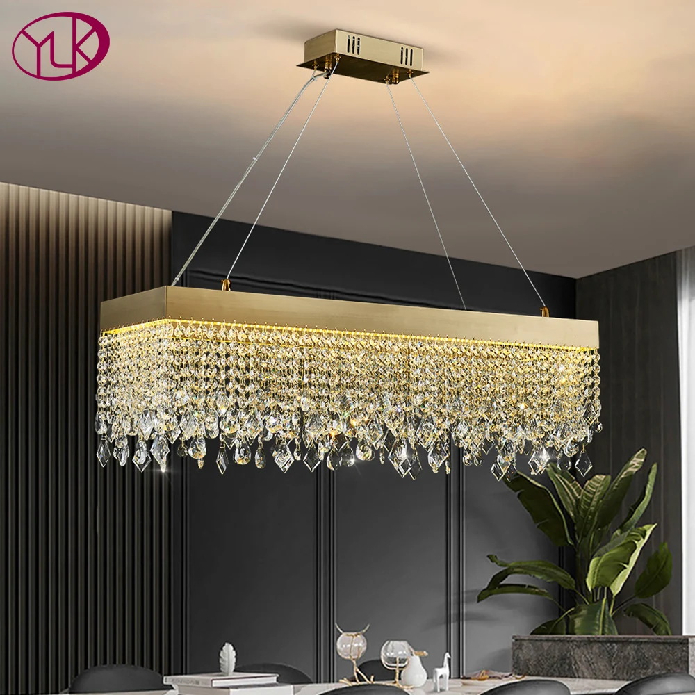 

YOULAIKE modern led chandelier for dining room rectangle/oval gold crystal lamp luxury kitchen island hanging cristal lustre