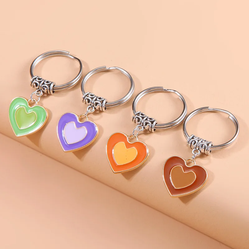 

New Hot Fashion Geometric Multicolor Love Heart Dripping Keychain Pendant Pendant Alloy Keychain for Women Girl
