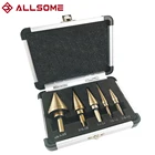 Набор ступенчатых сверл ALLSOME из быстрорежущей стали и кобальта, 50 размеров, в алюминиевом корпусе, с треугольным хвостовиком, металлический конус, инструмент для резки нескольких отверстий