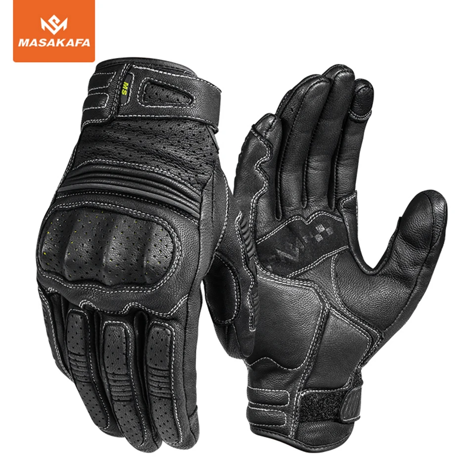 Motorcycle Anti-fall wear-resistant gloves Touch screen full-finger leather gloves Riding retro unisex gloves