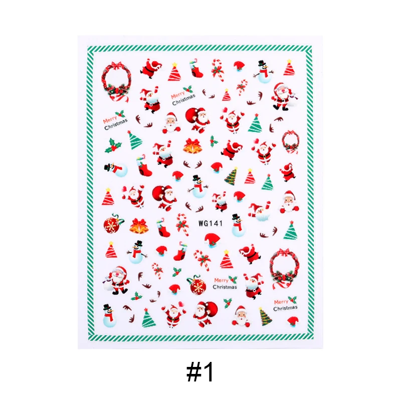 1 лист Рождественские 3D наклейки для ногтей Санта-Клаус Снеговик носок шаблон