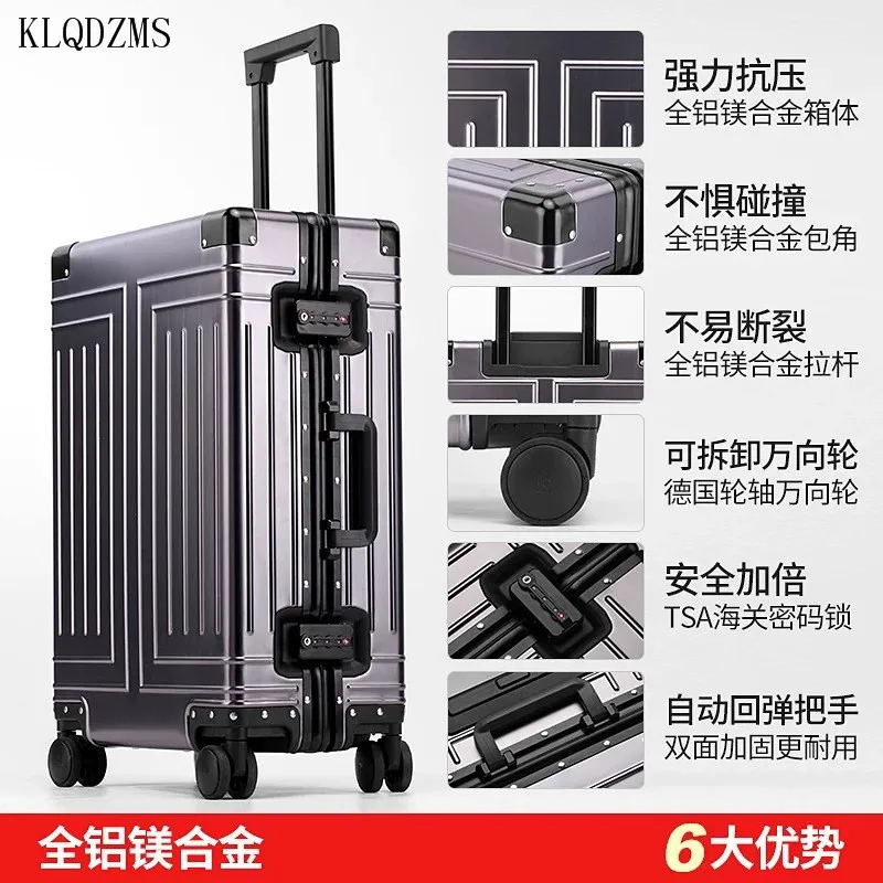 Модный деловой Дорожный чемодан KLQDZMS 20 дюймов 24 дюйма 26 29 100% из алюминиевого