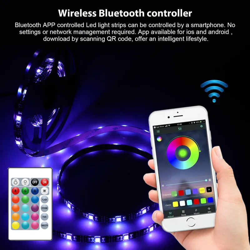 

Светодиодная лента RGB 5050SMD, 5 в пост. Тока, с пультом ДУ