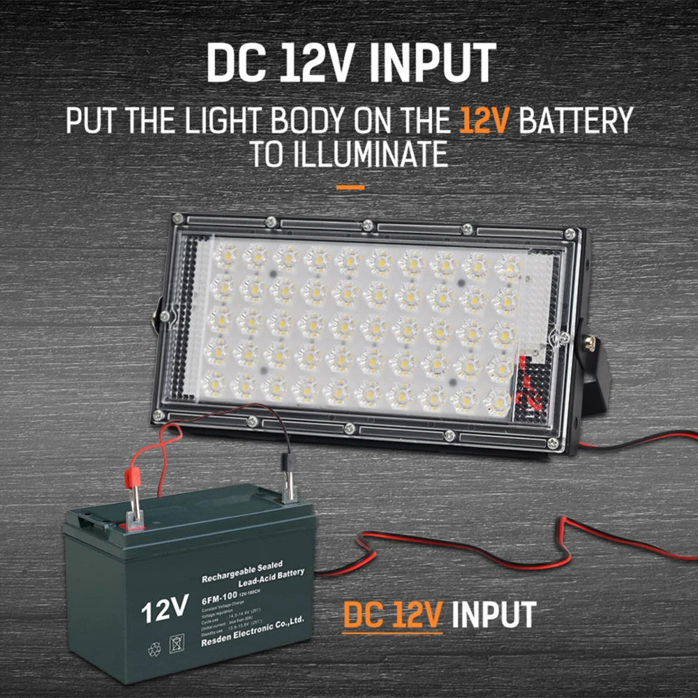 DC12V-85V Светодиодный отражатель прожектор 50Вт Водонепроницаемый 3 шпильки