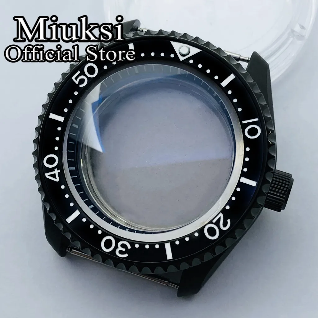 

Miuksi 42mm black PVD watch case dome sapphire glass ceramic bezel fit NH35 NH36 movement