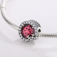925 sterling silver dazzling snowflake charm red zircon stone beads pendant charms bracelet fashion jewelry diy making