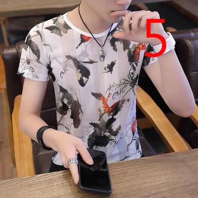 

Tide brand men's shirt short-sleeved personality t-shirt men's 2019 new mercerized cotton