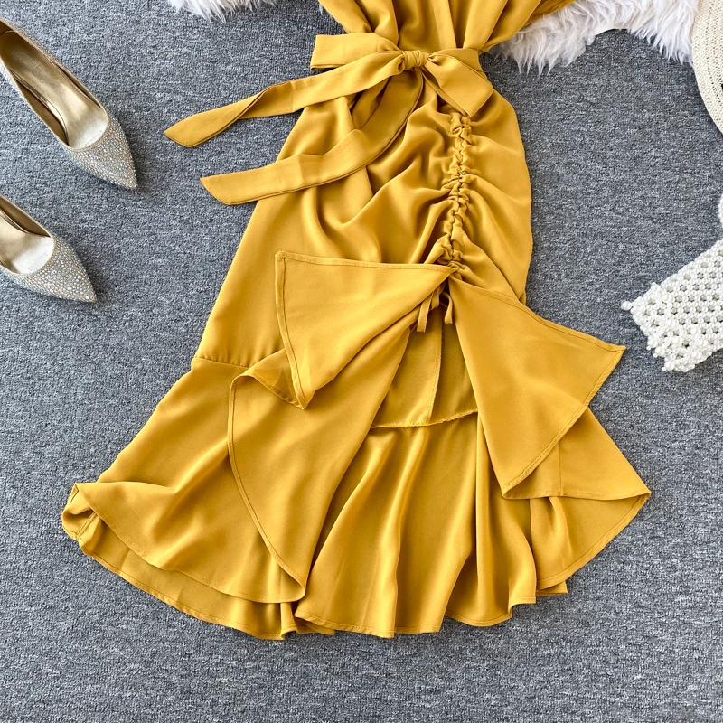 Женское облегающее платье-Русалка Teeuiear Летнее Длинное платье миди с V-образным