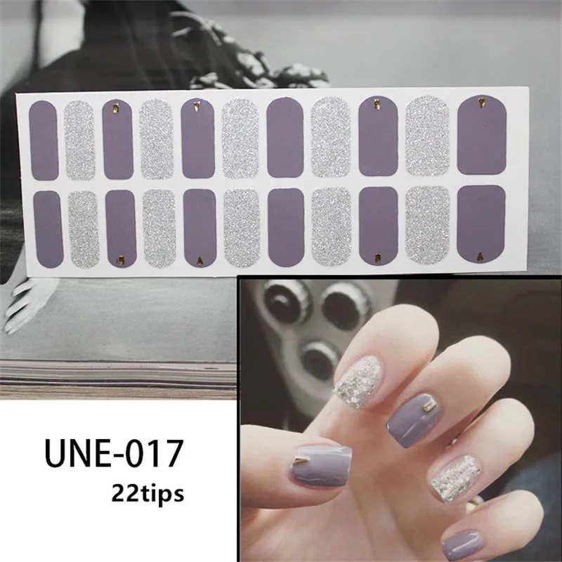 UNE017 22 подсказки/лист Корея Модный цветной стикер для ногтей Французский на весь ноготь обертывания лак для ногтей Наклейка японский дизайн ногтей Предварительно Разработанный Прямая поставка - Цвет: UNE017