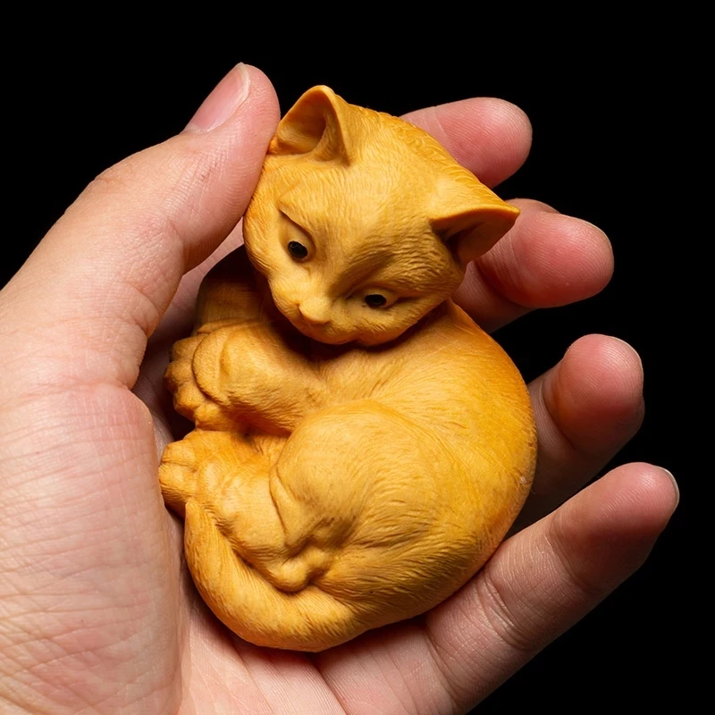 

lovely Lucky Cat Wood cats statues toys carving crafts animals ornaments cat Animal Gift Decoration