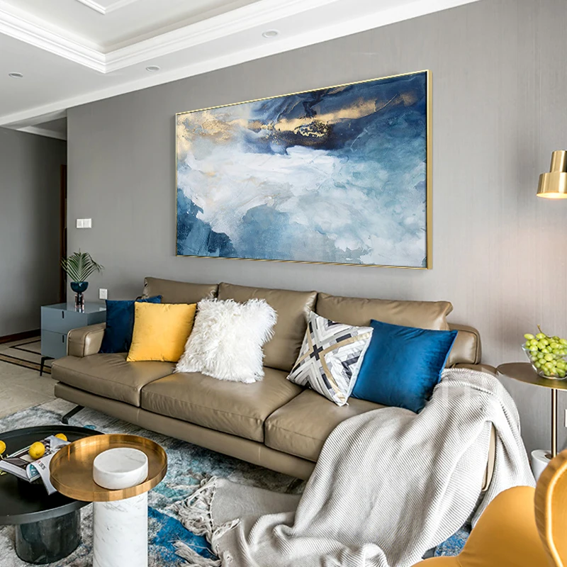 

Modern Abstract Gold foil river Blue Canvas Art Paintings For Living Room Bedroom Posters And Prints Wall Poster Home Decor