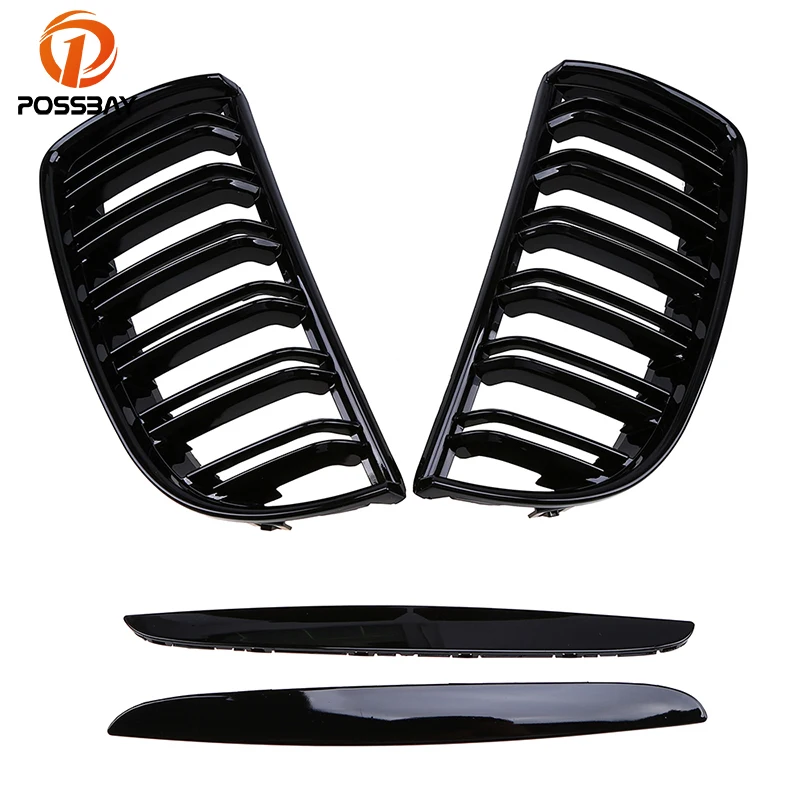 Решетки POSSBAY с двойными ремнями глянцевые черные для BMW 3 Series E90 320si/323i/325d/328i/M3 Sedan 2005