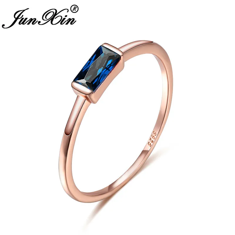 Royal Blue Ring Boho Женский Кристалл укладки тонкие кольца для женщин 925 серебро розовое золото минималистский Свадебное обручальное кольцо черный красный циркон ювелирные изделия - Цвет основного камня: Royal Blue Ring