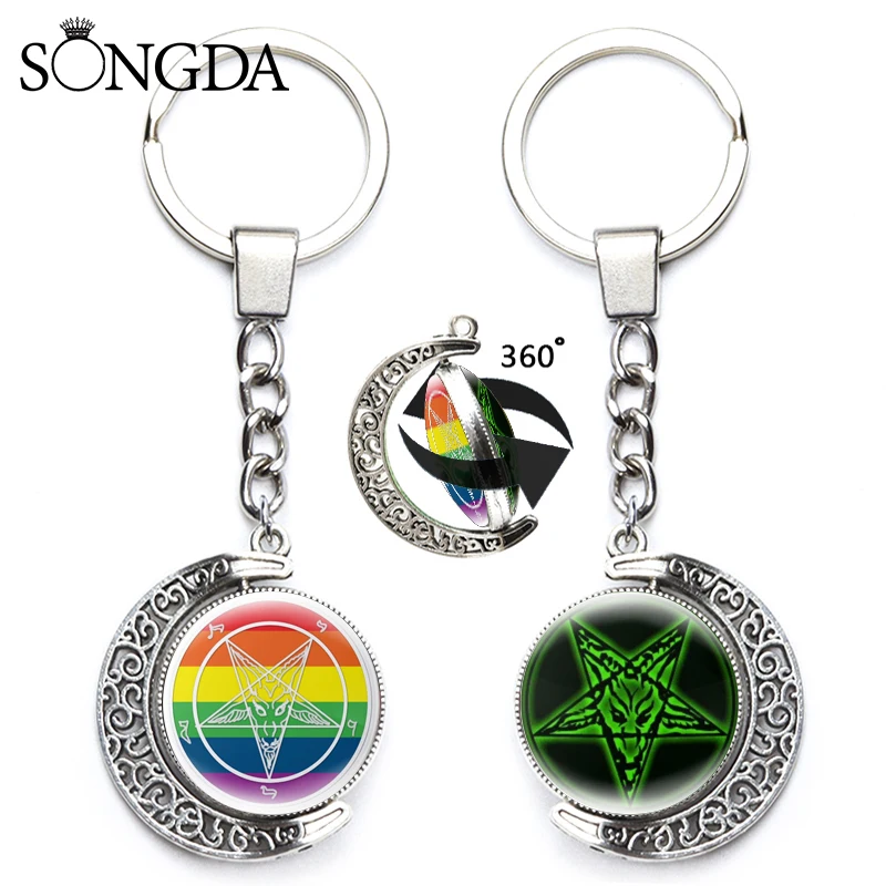 Языческий стиль звёздочка Коза в пентаграмме Вращающийся брелок на 360 градусов