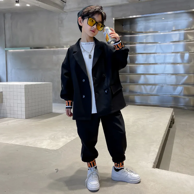 

Children Casual Outfit Kids Boys Cartoon Printing Blazers+ Slack Trousers 2pcs Set Teenagers Spring Autumn Korean Formal Suit