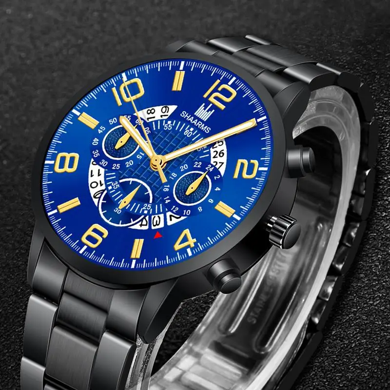 2019 модные черные часы с ремешком из нержавеющей стали аналоговые кварцевые