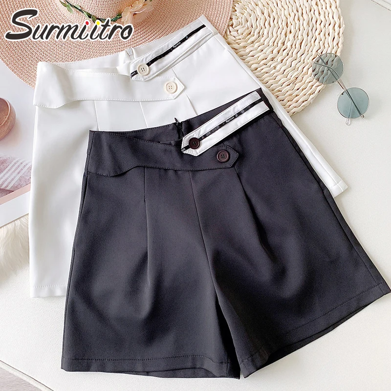 

SURMIITRO 2021 Summer Fashion Suit Shorts Women Casual Korean Style White Black Wide Leg High Waist Female Short Pants