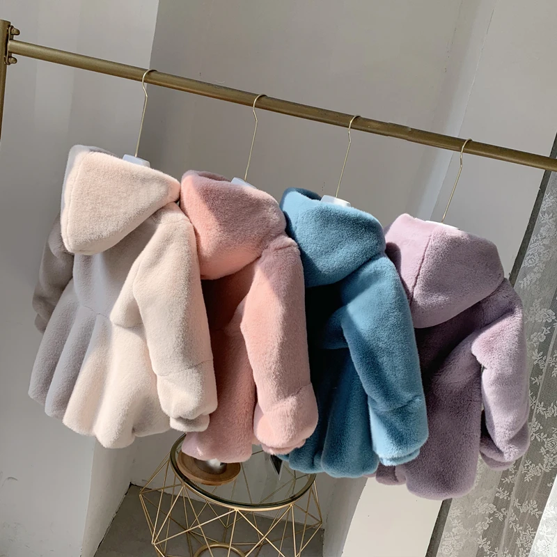 Модная детская зимняя теплая меховая куртка для девочек с длинным рукавом и