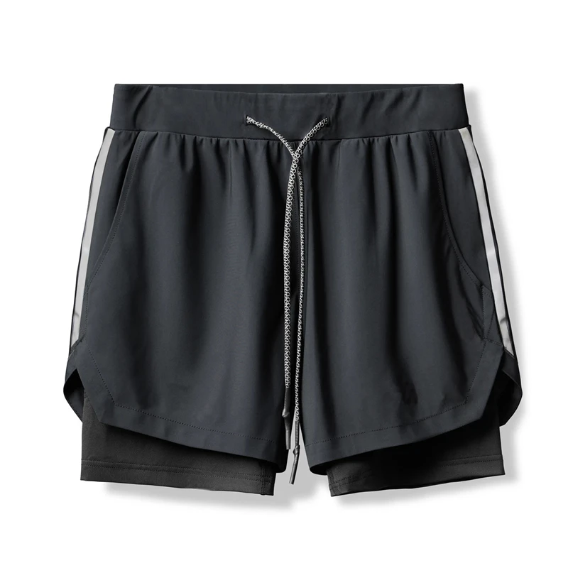 

Men's 2 In 1 Double Tight Leg Anti-Light Sports Casual Trend Shorts Men's Running Training Stretch 5 Point Basketball Pants