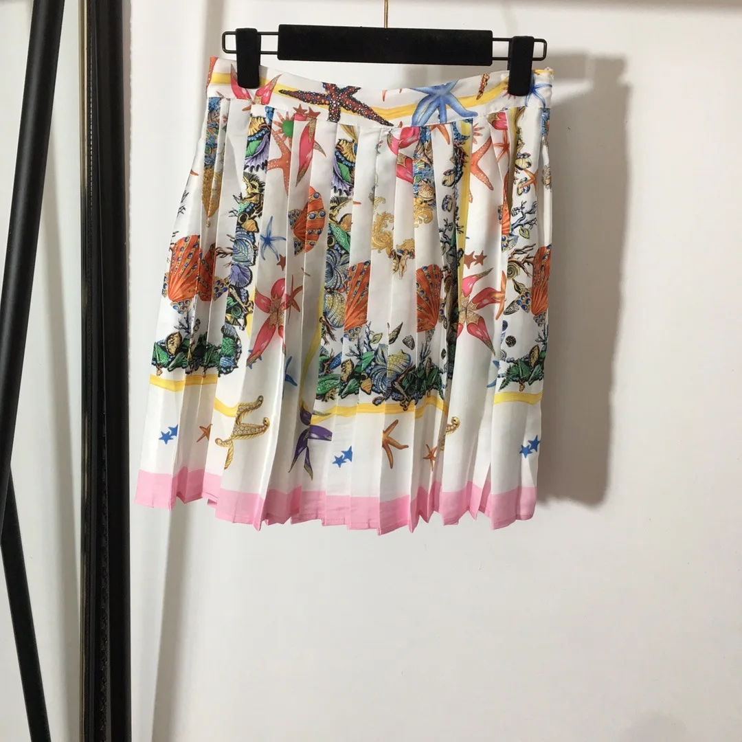

2021 Fashion Summer print Women's High quality Sweet pleated Skirt B173