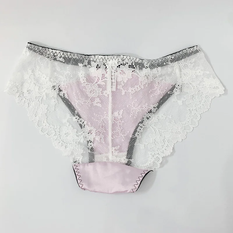 

(4 pcs) Plus Size 45-110kg Sexy Lace Panties For Women Ladies Underwears Transparent Beading Girls Underwear Cotton Bottom File
