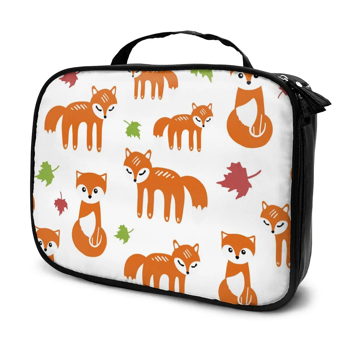 

Women Cosmetic Bag Autumn Fox And Leaves Make Up Organizer Bag Travel Cosmetic Case for Female Storage Toiletry Bag