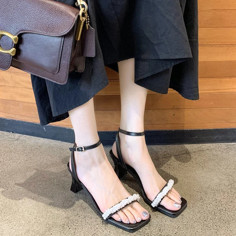 

Fashion Womens Shoes 2021 Buckle Strap High Heel Sandals All-Match Suit Female Beige Luxury Summer New High-heeled Clear Comfort