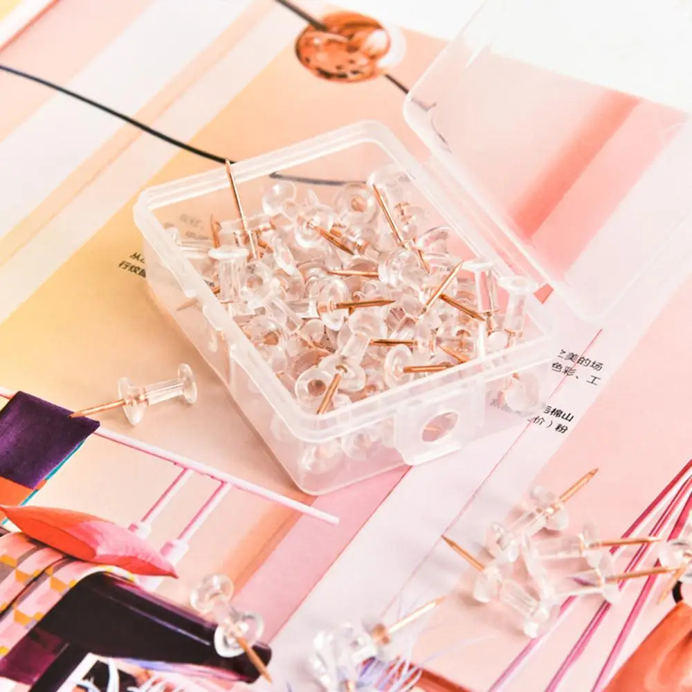 

100pcs Transparent Rose Gold Push Pins Thumb Thumbtack Board Pins Drawing Photo Wall Studs Office School Supplies