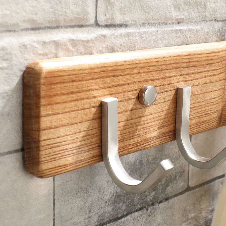 Крючок дерево Нержавеющая сталь Ванная комната настенная вешалка для одежды