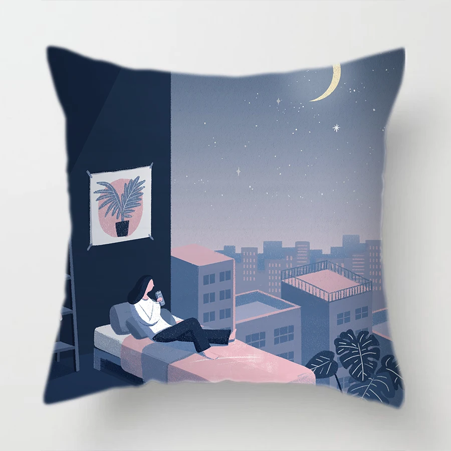 Декоративный чехол для подушки с мультяшным звездным небом синяя фиолетовая