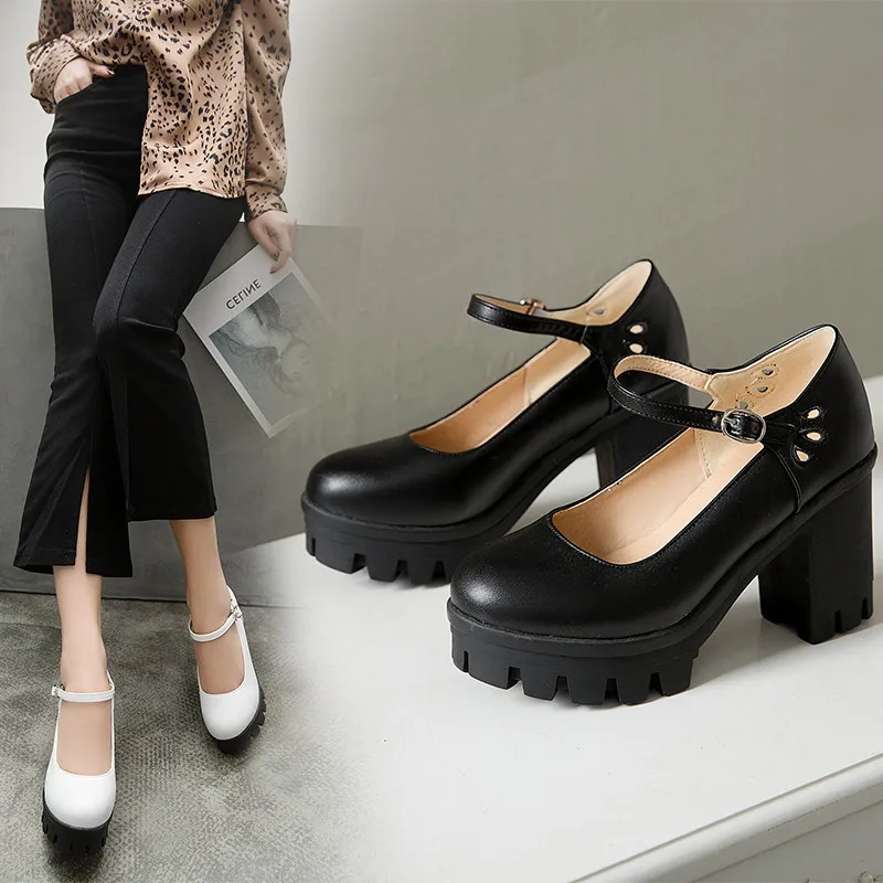

2020 New Spring Autumn Sexy High-heeled Shoes Sexy Ruslana Korshunova Thick Heels Platform Pumps Black White Size 42