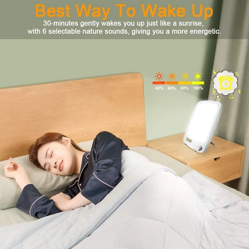 

Light Therapy Lamp,10,000 LUX UV-Free LED Therapy Lamp, Energy Light Wake-Up Light Alarm Clock & Snooze EU Plug