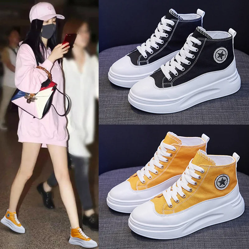 

High-top white shoes female 2021 spring new Korean student canvas shoes female wild increase casual shoes female