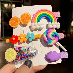 Набор заколок для волос для девочек, разноцветных цветов, фруктов, животных