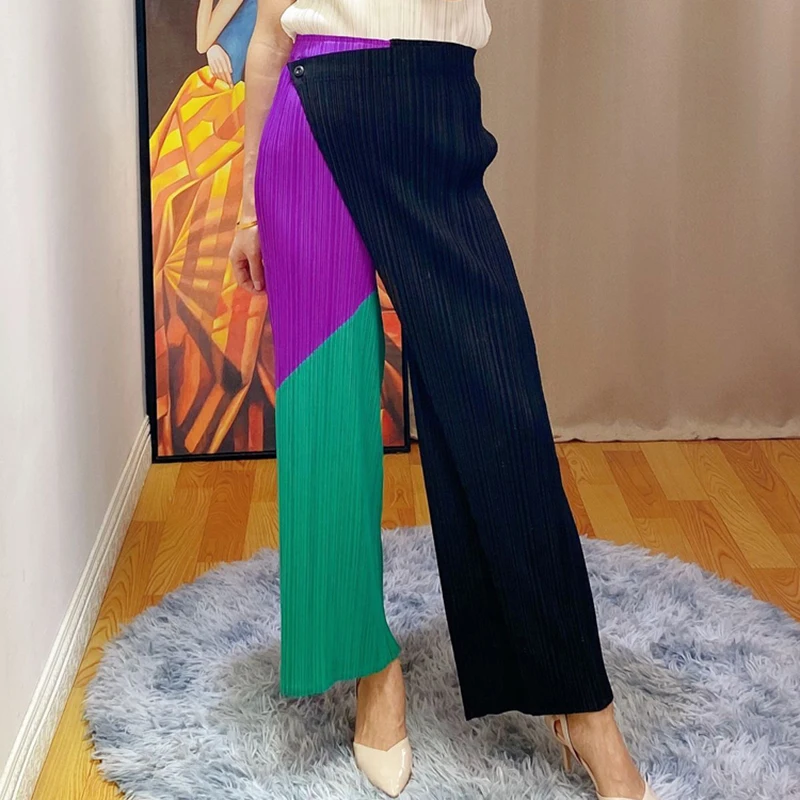 LANMREM 2021 New Spring Women Pants High Waist Loose Causal Pleated Trousers Elegant Office Lady Ankle-Length Pants 2A7011