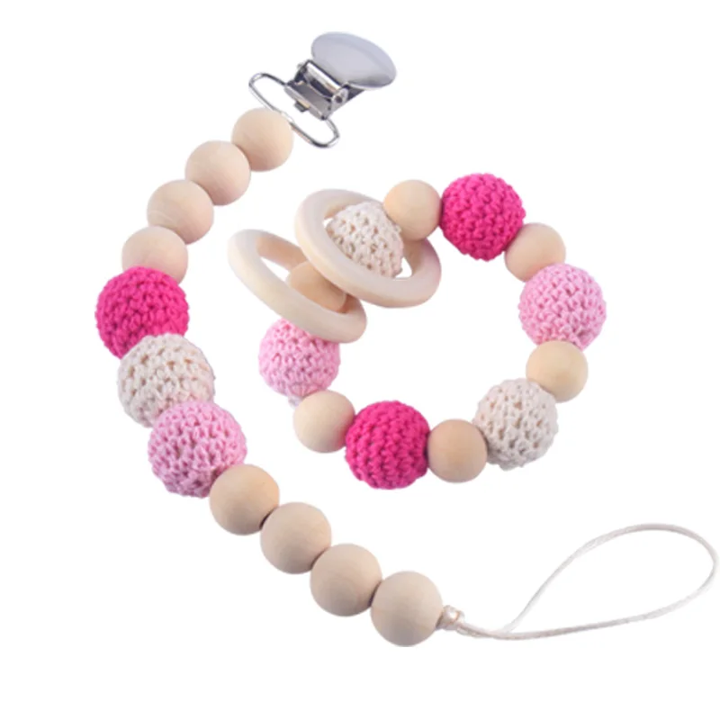 XCQGH Baby Beech кроше деревянный Соска с бусами цепи детский браслет молярные бусины анти-Падение детский браслет цепочка с зажимом для соски-пустышки
